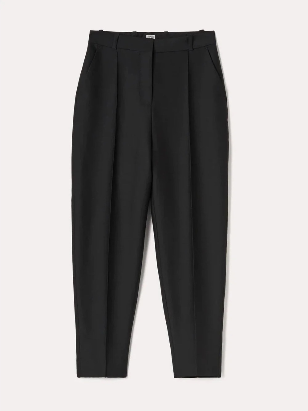 TOTÊME Wool Cotton Blend Sewn Pleat Evening Trouser Tapered Pant High Waist Crop